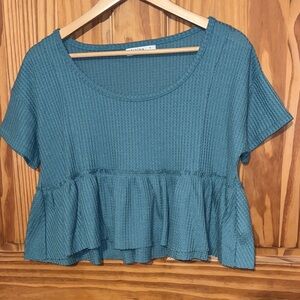 Arizona Jean Co. Teal green  waffled Ruffled Women  cropped Top